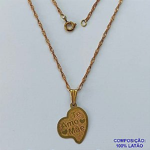 GARGANTILHA NO BRUTO PRONTO PARA O BANHO - (CX.46)  GARGANTILHA COM CORRENTE SINGAPURA 45CM E PINGENTE CORAÇÃO EM FOTO CORROSÃO TE AMO MÃE 15MM - PESO TOTAL 2,2GR - BRU14566