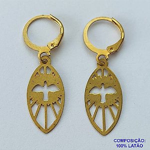 BRINCO NO BRUTO PRONTO PARA O BANHO - (CX.46)  BRINCO ARGOLINHA DE PRESSÃO COM PINGENTE ESPÍRITO SANTO VAZADO 23MM - PESO TOTAL 1,4GR - BRU14568