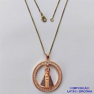 GARGANTILHA NO BRUTO PRONTO PARA O BANHO - CX.46)  GARGANTILHA COM CORRENTE VENEZIANA 45CM E PINGENTE REDONDO NOSSA SRA APARECIDA CRAVEJADA EM MICROS  ZIRCÔNIAS 28MM - PESO TOTAL 5,9GR - BRU14571