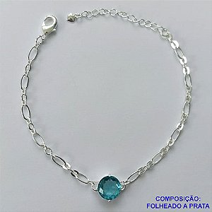 PULSEIRA FOLHEADA A PRATA COM 50 MILÉSIMOS + VERNIZ DIAMOND - PULSEIRA COM PEDRA EM ZIRCÔNIA REDONDA 10X10MM - TAMANHO: 18CM + EXTENSOR E FECHO LAGOSTA (ESCOLHA A COR) PRA246