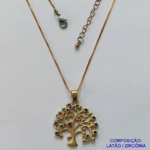 GARGANTILHA NO BRUTO PRONTA PARA O BANHO - (CX.46) GARGANTILHA COM CORRENTE VENEZIANA  45CM E PINGENTE ÁRVORE DA VIDA CRAVEJADO EM MICROS ZIRCÔNIAS COLORIDAS 25MM - PESO TOTAL 5GR - BRU14579