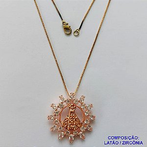 GARGANTILHA NO BRUTO PRONTA PARA O BANHO - (CX.46)  GARGANTILHA COM CORRENTE VENEZIANA 45CM E PINGENTE NOSSA SRA APARECIDA CRAVEJADO EM ZIRCÔNIAS 30MM - PESO TOTAL 7,2GR - BRU14580
