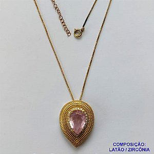 GARGANTILHA NO BRUTO PRONTA PARA O BANHO - (CX.56)  GARGANTILHA COM CORRENTE VENEZIANA 45CM E PINGENTE BASE CRAVEJADA E ZIRCÔNIA ROSA 10X14MM - PESO TOTAL 7,3GR - BRU14581