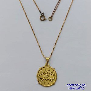 GARGANTILHA NO BRUTO PRONTA PARA O BANHO - COM CORRENTE VENEZIANA 45CM (4687) PINGENTE REDONDO 20MM C/ OLHO GREGO PESO TOTAL 3.6GR - BRU14586