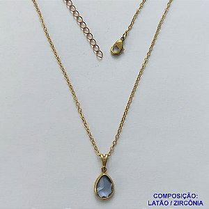GARGANTILHA NO BRUTO PRONTA PARA O BANHO - GARGANTILHA COM CORRENTE CADEADO 45CM E PINGENTE EM ZIRCÔNIA GOTA LILÁS 8X10MM - PESO TOTAL 2,2GR - BRU14600
