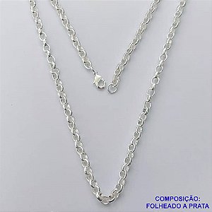 CORRENTE FOLHEADA A PRATA COM 50 MILÉSIMOS + VERNIZ DIAMOND - CORRENTE ELO PORTUGUÊS 5MM - TAMANHO: 60CM E FECHO LAGOSTA - PRA272