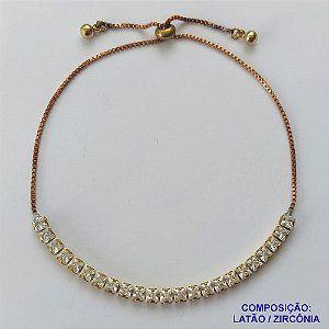 PULSEIRA NO BRUTO PRONTA PARA O BANHO - PULSEIRA GRAVATINHA (AJUSTÁVEL) COM PEDRAS EM ZIRCÔNIAS - COMPOSIÇÃO: LATÃO / ZIRCÔNIA - PESO: 4,1GR - BRU14627