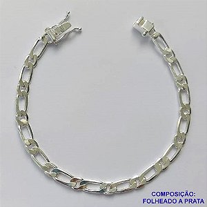 PULSEIRA FOLHEADA A PRATA COM 50 MILÉSIMOS + VERNIZ DIAMOND - PULSEIRA 1X1 19CM LARGURA 5MM - FECHO GAVETA COM TRAVA PRA288