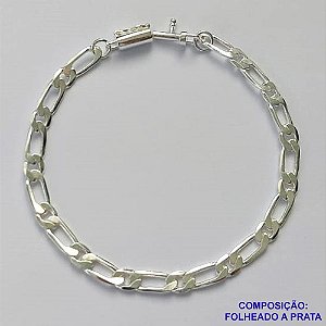 PULSEIRA FOLHEADA A PRATA COM 50 MILÉSIMOS + VERNIZ DIAMOND - PULSEIRA 1X1 19CM LARGURA 5MM - FECHO CANHÃO PRA289