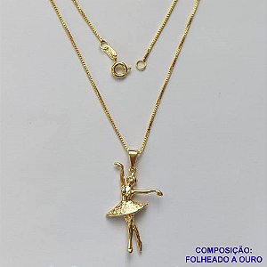 GARGANTILHA FOLHEADA A OURO - BANHADO COM 5 MILÉSIMOS + VERNIZ DIAMOND - CORRENTE VENEZIANA 45CM E PINGENTE BAILARINA 12X20MM - FECHO LAGOSTA - OURO288