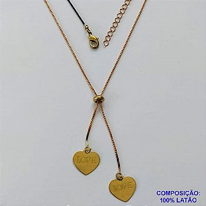 GARGANTILHA NO BRUTO PRONTA PARA O BANHO - (CX.116)  GARGANTILHA GRAVATINHA (AJUSTÁVEL) 45CM + EXTENSOR COM PINGENTES CORAÇÃO 12MM - PESO TOTAL 2,9GR - BRU14633