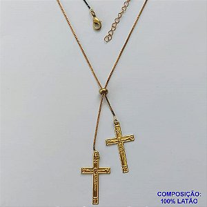 GARGANTILHA NO BRUTO PRONTA PARA O BANHO - (CX.116)  GARGANTILHA GRAVATINHA (AJUSTÁVEL) 45CM + EXTENSOR COM PINGENTES CRUCIFIXOS 29MM - PESO TOTAL 2,8GR - BRU14637