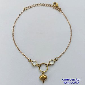 PULSEIRA NO BRUTO PRONTA PARA O BANHO - (CX.116)  PULSEIRA COM STRASS CRISTAIS E CORAÇÃO DUPLO 20CM + EXTENSOR - PESO TOTAL 1,9GR - BRU14639
