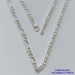CORRENTE FOLHEADA A PRATA COM 80 MILÉSIMOS + VERNIZ CATAFORÉTICO - CORRENTE 60CM 3X1 LARGURA 4MM - FECHO LAGOSTA PRA310