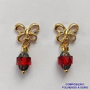 BRINCO FOLHEADO A OURO - BANHADO COM 5 MILÉSIMOS + VERNIZ DIAMOND - BRINCO DE PINO COM LAÇO E CRISTAL AUSTRÍACO 8MM - OURO291