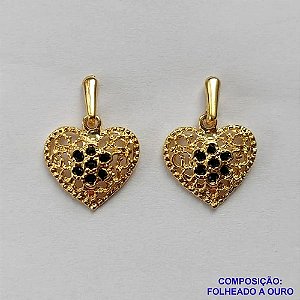 BRINCO FOLHEADO A OURO - BANHADO COM 5 MILÉSIMOS + VERNIZ DIAMOND - BRINCO DE PINO CORAÇÃO COM MICRO ZIRCÔNIAS 11MM - OURO293
