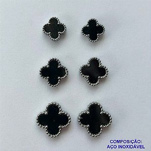 BRINCO EM AÇO INOXIDÁVEL(CX115) - TRIO DE  BRINCO DE PINO  VAN CLEEF PRETO 10/8/7MM - COMPOSIÇÃO: AÇO INOXIDÁVEL - AÇO1855