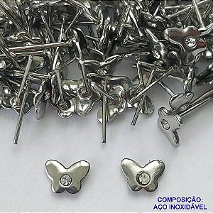 BRINCO EM AÇO INOXIDÁVEL - BRINCO DE PINO BORBOLETA COM ZIRCÔNIA 7MM  - (CX.116)  COMPOSIÇÃO: AÇO INOXIDÁVEL - AÇO1889
