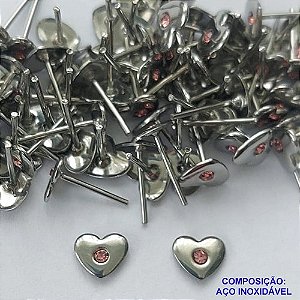 BRINCO EM AÇO INOXIDÁVEL - BRINCO DE PINO CORAÇÃO COM ZIRCÔNIA ROSA 7MM  -  (CX.116) COMPOSIÇÃO: AÇO INOXIDÁVEL - AÇO1893