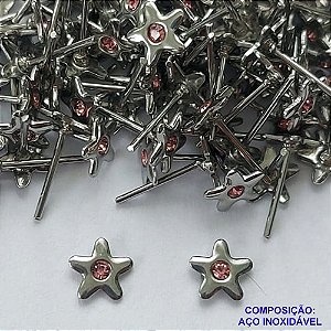 BRINCO EM AÇO INOXIDÁVEL - BRINCO DE PINO ESTRELA COM ZIRCÔNIA ROSA 6MM  - (CX.116)  COMPOSIÇÃO: AÇO INOXIDÁVEL - AÇO1895