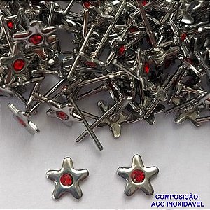 BRINCO EM AÇO INOXIDÁVEL - BRINCO DE PINO ESTRELA COM ZIRCÔNIA VERMELHA 6MM  - (CX.116)  COMPOSIÇÃO: AÇO INOXIDÁVEL - AÇO1897