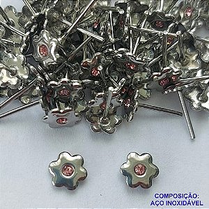 BRINCO EM AÇO INOXIDÁVEL - BRINCO DE PINO FLOR COM ZIRCÔNIA ROSA 6MM  - (CX.116)  COMPOSIÇÃO: AÇO INOXIDÁVEL - AÇO1900