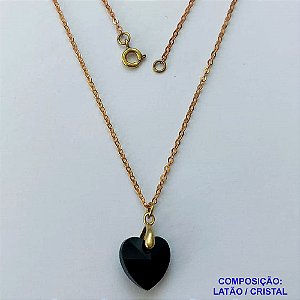 GARGANTILHA NO BRUTO PRONTA PARA O BANHO(CX115) - GARGANTILHA COM CORRENTE CADEADO 45CM E PINGENTE EM CRISTAL PRETO 14X14MM - PESO TOTAL 3,2GR - BRU14653