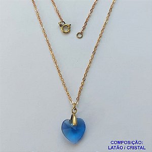 GARGANTILHA NO BRUTO PRONTA PARA O BANHO(CX115) - GARGANTILHA COM CORRENTE CADEADO 45CM E PINGENTE EM CRISTAL AZUL ESCURO 14X14MM - PESO TOTAL 3,2GR - BRU14656