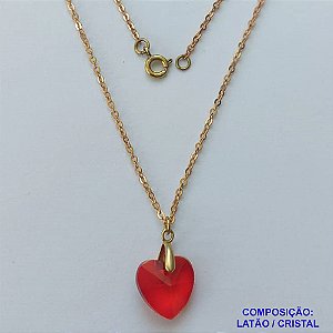 GARGANTILHA NO BRUTO PRONTA PARA O BANHO(CX114) - GARGANTILHA COM CORRENTE CADEADO 45CM E PINGENTE EM CRISTAL VERMELHO 14X14MM - PESO TOTAL 3,2GR - BRU14657