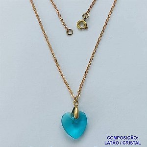GARGANTILHA NO BRUTO PRONTA PARA O BANHO(CX115) - GARGANTILHA COM CORRENTE CADEADO 45CM E PINGENTE EM CRISTAL AZUL 14X14MM - PESO TOTAL 3,2GR - BRU14658