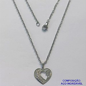 GARGANTILHA EM AÇO INOXIDÁVEL - (AÇO03) (CX.118)  GARGANTILHA COM CORRENTE 50CM E PINGENTE CORAÇÃO VAZADO 16X18MM - COMPOSIÇÃO: AÇO INOXIDÁVEL - AÇO1901