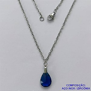 GARGANTILHA EM AÇO INOXIDÁVEL - (AÇO03) GARGANTILHA COM CORRENTE 50CM E PINGENTE EM ZIRCÔNIA AZUL ESCURA 10X14MM - COMPOSIÇÃO: AÇO INOXIDÁVEL / ZIRCÔNIA - AÇO1902