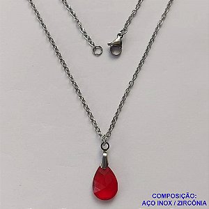 GARGANTILHA EM AÇO INOXIDÁVEL - (AÇO03) GARGANTILHA COM CORRENTE 50CM E PINGENTE EM ZIRCÔNIA VERMELHA 10X14MM - COMPOSIÇÃO: AÇO INOXIDÁVEL / ZIRCÔNIA - AÇO1903