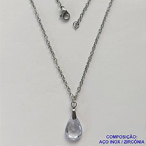 GARGANTILHA EM AÇO INOXIDÁVEL - (AÇO03) GARGANTILHA COM CORRENTE 50CM E PINGENTE EM ZIRCÔNIA CRISTAL 10X14MM - COMPOSIÇÃO: AÇO INOXIDÁVEL / ZIRCÔNIA - AÇO1906