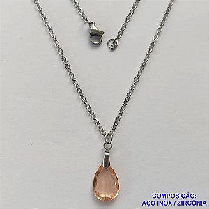 GARGANTILHA EM AÇO INOXIDÁVEL - (AÇO03) GARGANTILHA COM CORRENTE 50CM E PINGENTE EM ZIRCÔNIA SALMÃO 10X14MM - COMPOSIÇÃO: AÇO INOXIDÁVEL / ZIRCÔNIA - AÇO1909