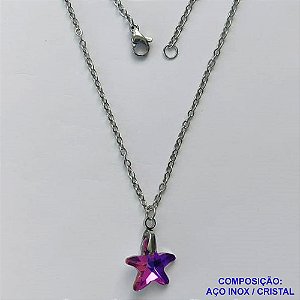 GARGANTILHA EM AÇO INOXIDÁVEL - (AÇO03) (CX.118)  GARGANTILHA COM CORRENTE 50CM E PINGENTE ESTRELA EM CRISTAL ROXO 14MM - COMPOSIÇÃO: AÇO INOXIDÁVEL / CRISTAL - AÇO1910