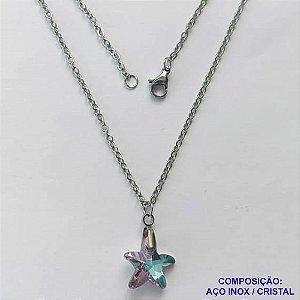 GARGANTILHA EM AÇO INOXIDÁVEL - (AÇO03)  (CX.118) GARGANTILHA COM CORRENTE 50CM E PINGENTE ESTRELA EM CRISTAL ROSA E AZUL 14MM - COMPOSIÇÃO: AÇO INOXIDÁVEL / CRISTAL - AÇO1912