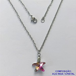 GARGANTILHA EM AÇO INOXIDÁVEL - (AÇO03) (CX.118)  GARGANTILHA COM CORRENTE 50CM E PINGENTE ESTRELA EM CRISTAL PINK 14MM - COMPOSIÇÃO: AÇO INOXIDÁVEL / CRISTAL - AÇO1914