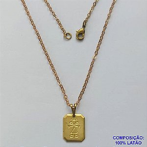 GARGANTILHA NO BRUTO PRONTA PARA O BANHO - (CX.19)  GARGANTILHA COM CORRENTE 45CM E (4830) PINGENTE RETANGULAR COM DESENHO MENINA 12X15MM - PESO TOTAL 3,4GR - BRU14666