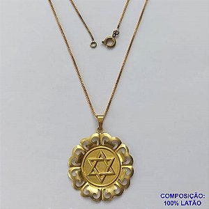 GARGANTILHA NO BRUTO PRONTA PARA O BANHO - (CX.19)  GARGANTILHA COM CORRENTE VENEZIANA 45CM E (448) PINGENTE REDONDO ESTRELA DE DAVI 30MM - PESO TOTAL 3,6GR - BRU14667