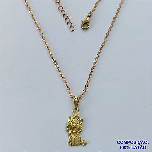 GARGANTILHA NO BRUTO PRONTA PARA O BANHO - (CX.19)  GARGANTILHA COM CORRENTE CADEADO 45CM E (3.279A1) PINGENTE GATINHO 9X18MM - PESO TOTAL 2,2GR - BRU14672