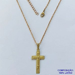 GARGANTILHA NO BRUTO PRONTA PARA O BANHO - (CX.19)  GARGANTILHA COM CORRENTE CADEADO 45CM (3.388) PINGENTE CRUCIFIXO 14X28MM - PESO TOTAL 2,4GR - BRU14673
