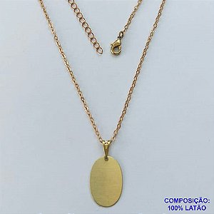 GARGANTILHA NO BRUTO PRONTA PARA O BANHO - (CX.19)  GARGANTILHA COM CORRENTE CADEADO 45CM (2038) PINGENTE OVAL PARA GRAVAÇÃO 12X18MM - PESO TOTAL 2,2GR - BRU14675