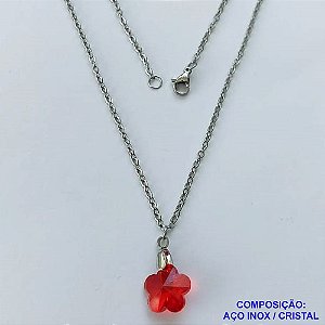 GARGANTILHA EM AÇO INOXIDÁVEL - (AÇO03) (CX.116)  GARGANTILHA COM CORRENTE 50CM E PINGENTE FLOR EM CRISTAL VERMELHO 13MM - COMPOSIÇÃO: AÇO INOXIDÁVEL / CRISTAL - AÇO1915