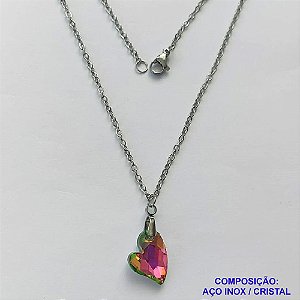 GARGANTILHA EM AÇO INOXIDÁVEL - (AÇO03) (CX.116)  GARGANTILHA COM CORRENTE 50CM E PINGENTE CORAÇÃO EM CRISTAL ROSA / VERDE 15MM - COMPOSIÇÃO: AÇO INOXIDÁVEL - AÇO1926
