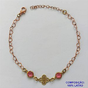 PULSEIRA NO BRUTO PRONTO PARA O BANHO - (CX.117)  PULSEIRA 18CM COM TREVO TIPO VAN CLEEF - COMPOSIÇÃO: 100% LATÃO - PESO TOTAL 1,9GR - BRU14683