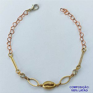 PULSEIRA NO BRUTO PRONTO PARA O BANHO - (CX.117)  PULSEIRA 18CM COM BUZIO E STRASS - COMPOSIÇÃO: 100% LATÃO - PESO TOTAL 2,1GR - BRU14692