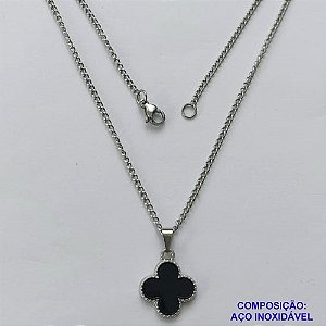 GARGANTILHA EM AÇO INOXIDÁVEL - (CX.117)   GARGANTILHA COM CORRENTE 42CM E PINGENTE VAN CLEEF PRETO 11MM - COMPOSIÇÃO: AÇO INOXIDÁVEL - AÇO1938