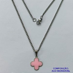 GARGANTILHA EM AÇO INOXIDÁVEL -  (CX.118)  GARGANTILHA COM CORRENTE 42CM E PINGENTE VAN CLEEF ROSA 11MM - COMPOSIÇÃO: AÇO INOXIDÁVEL - AÇO1940