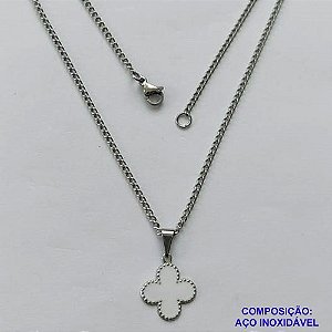 GARGANTILHA EM AÇO INOXIDÁVEL - (CX.118)   GARGANTILHA COM CORRENTE 42CM E PINGENTE VAN CLEEF BRANCO 11MM - COMPOSIÇÃO: AÇO INOXIDÁVEL - AÇO1941